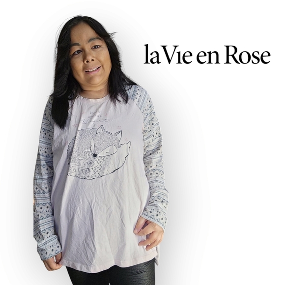 LA VIE EN ROSE WOMENS SIZE L/G Fox Home Is Where The Heart Is Pajama Top - Picture 5 of 9